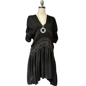 Free People Shirred Black RuchedDress, Size XS (Oversized) NWOT